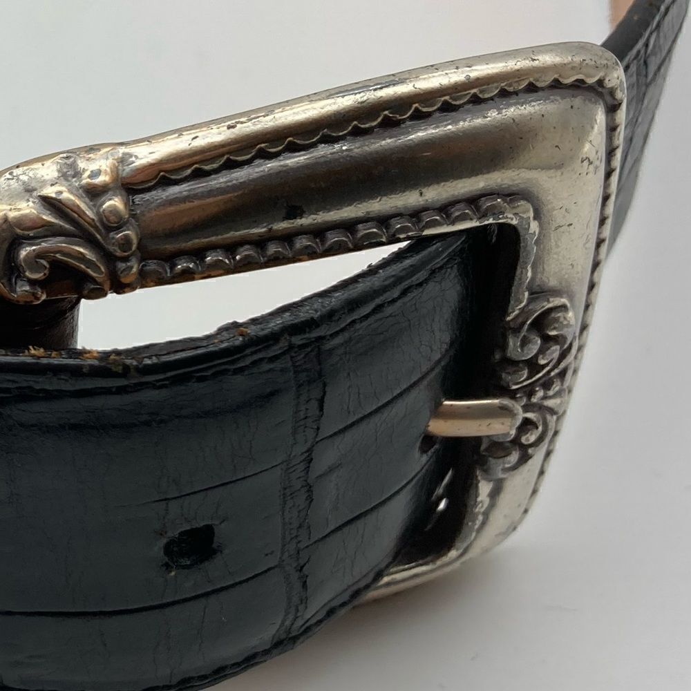 Brighton 1993 Vintage Silver Details Size M 43003 Black Leather Belt - Picture 3 of 12